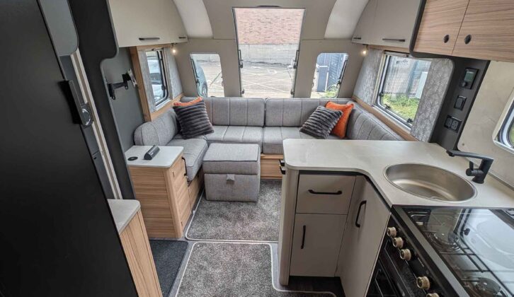 The lounge and kitchen in the Bailey Pegasus Black Bologna