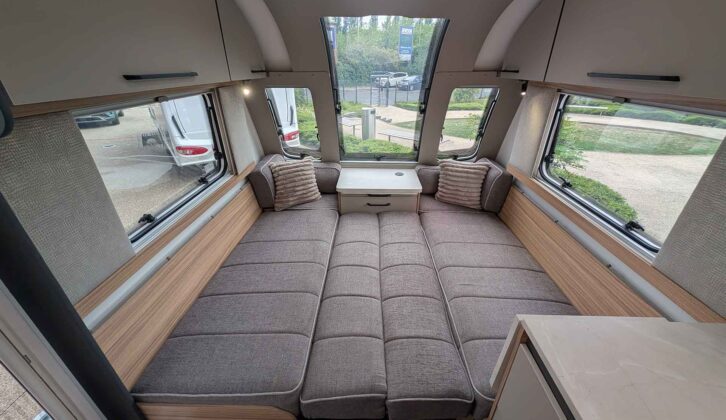 The bed made up in the lounge of the Bailey Phoenix Black 640
