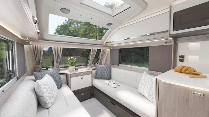 The front lounge in the Conqueror 480