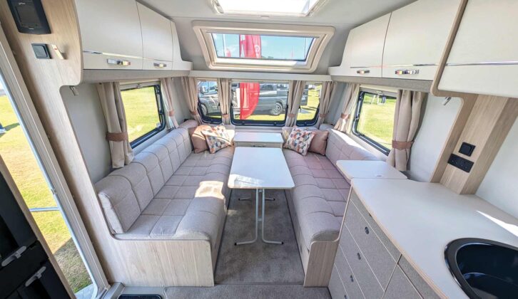 The lounge in the 868, with the foldaway table set up