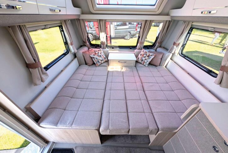 The double bed in the lounge