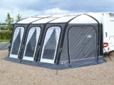 A caravan with an awning erected