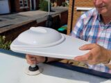 Mounting the new antenna on the roof of the caravan