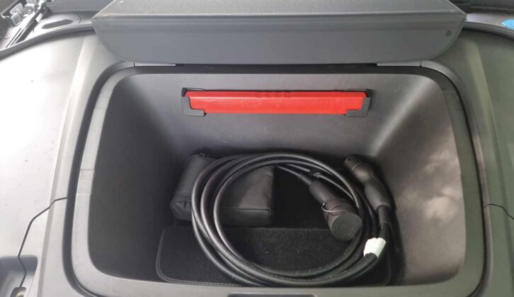 The charging cable in the 'frunk'