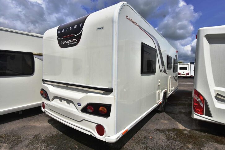 The rear wall of the caravan