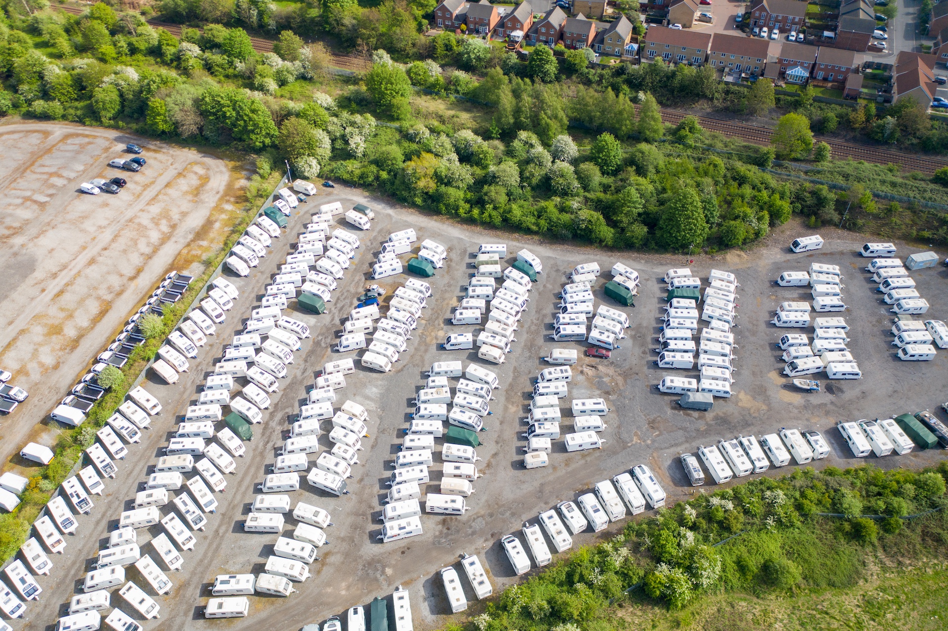Caravans parked up at a storage site