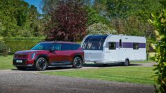 An Adria caravan hitched up to a Kia