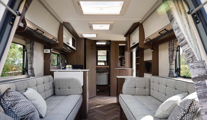 Looking down from the lounge to the kitchen