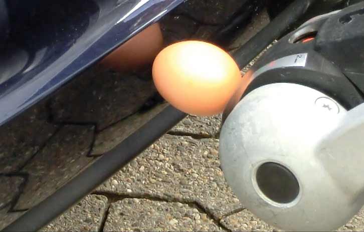 An egg held against the surface by a mover