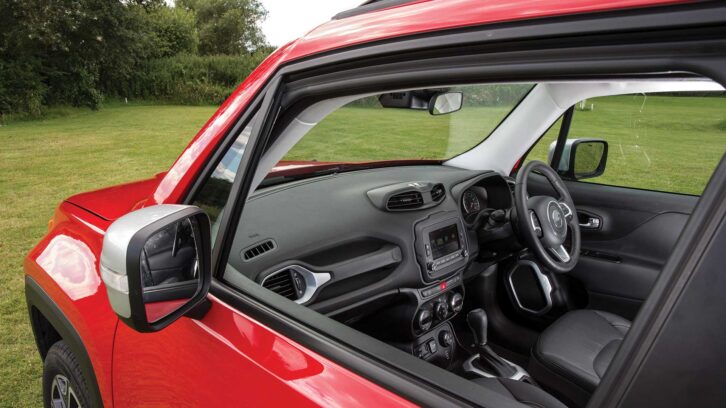 Looking at the cabin through the front passenger window