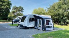 A caravan pitched up at Durham Grange Caravan and Motorhome Club Site