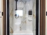 The shower cubicle in the centre of the caravan