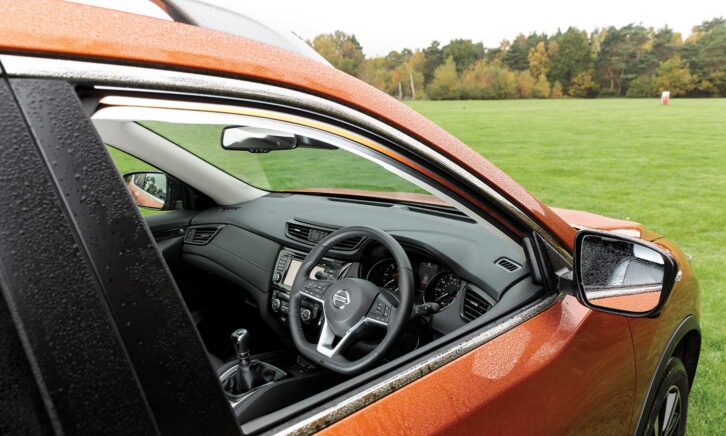 Looking into the cabin through the driver's window