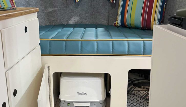 The Porta Potti underneath the bunk seat