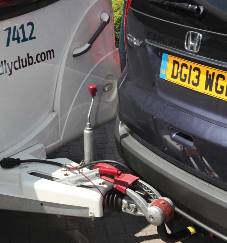 A car and caravan demonstrating the jack-knife 