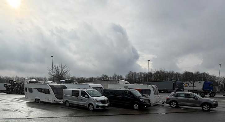 The caravans hitched up to cars