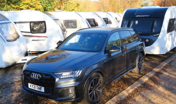 An Audi Q7 hitched up to a caravan
