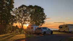 The sun setting at Culzean Castle Camping and Caravanning Club Site