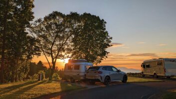 The sun setting at Culzean Castle Camping and Caravanning Club Site