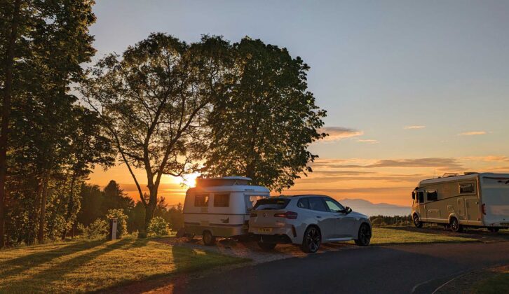 The sun setting at Culzean Castle Camping and Caravanning Club Site