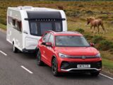 A car towing a caravan