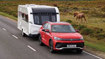A car towing a caravan