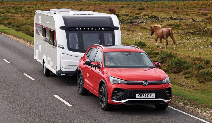 A car towing a caravan