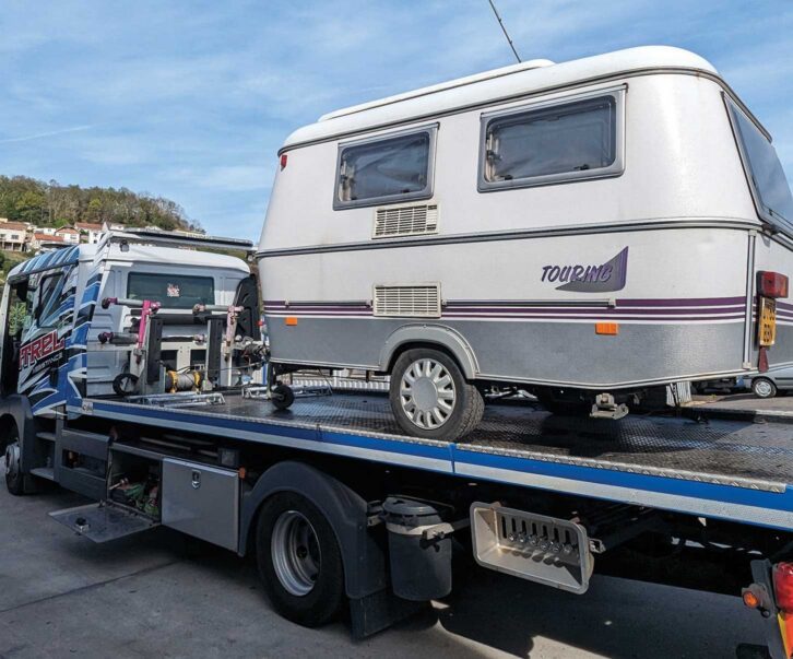 The Eriba on the back of a pick-up truck