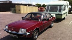 The Vauxhall Cavalier Mk1 hitched up to a caravan