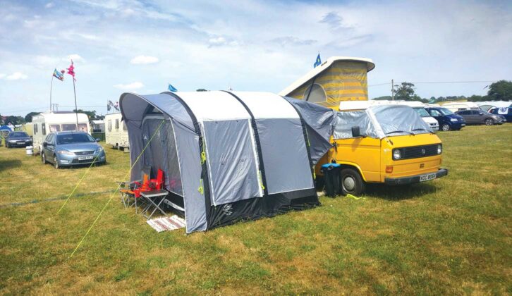 A yellow VW T3 at Upton Blues Festival
