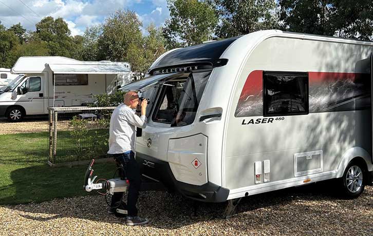 Looking into a Coachman Laser Xtra 480 through the window
