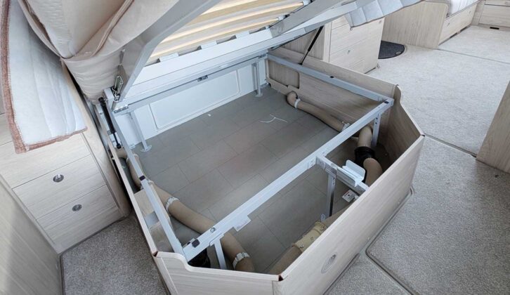 The storage in the caravan under the bed