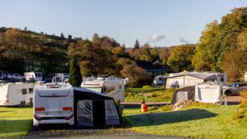 Caravans, tents and motorhomes pitched up at Park Cliffe