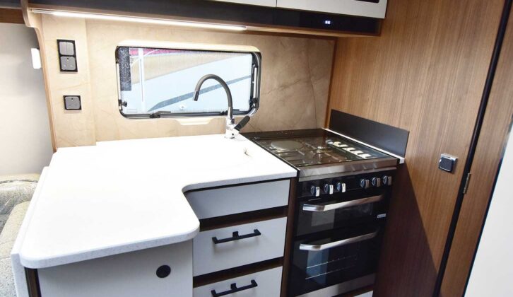 The kitchen, with a microwave overhead