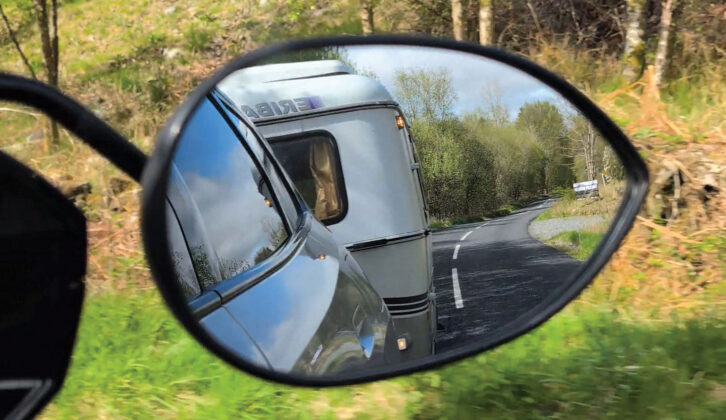 Lottie looking in her towing mirrors