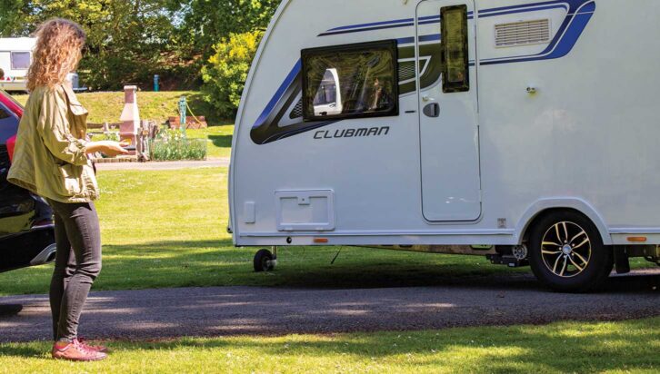 A motor mover being used to position a caravan