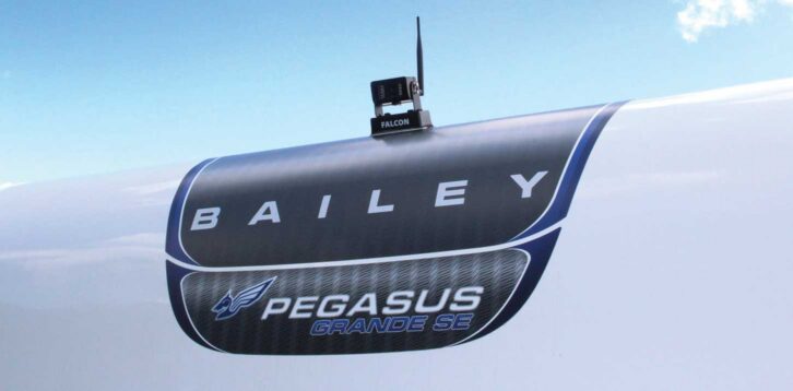 A rear-view camera on the back of Bailey Pegasus caravan