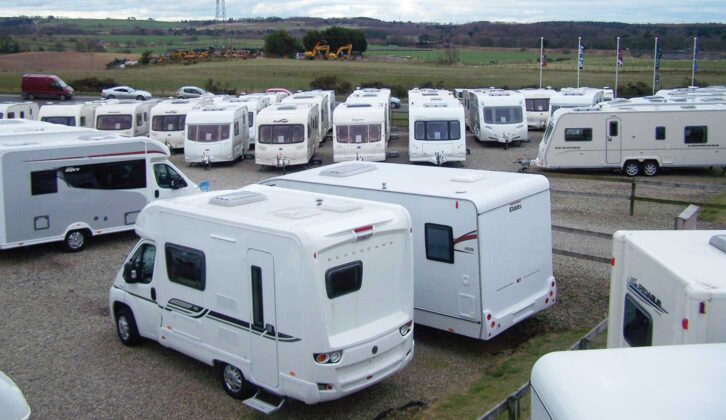Motorhomes and caravans on the dealer's forecourt