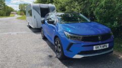 The Vauxhall Grandland hitched up to a caravan