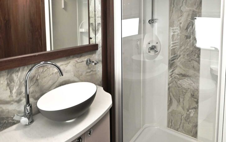 A washroom with a shower cubicle
