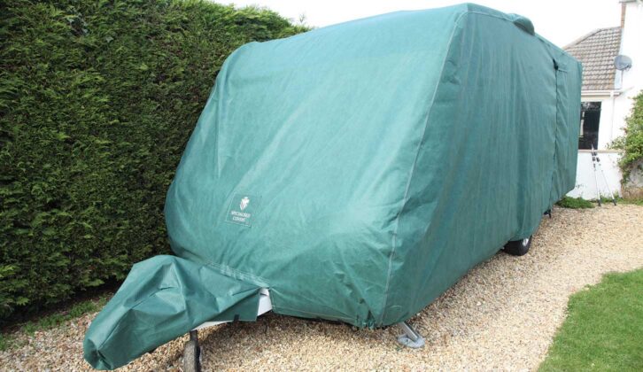 A caravan with a bespoke cover