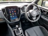 The driver's seat in the Subaru