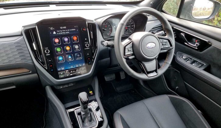 The driver's seat in the Subaru