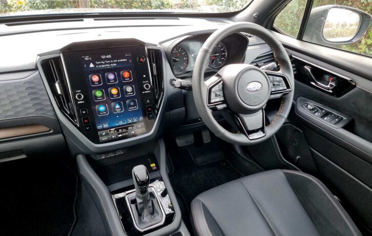 The driver's seat in the Subaru