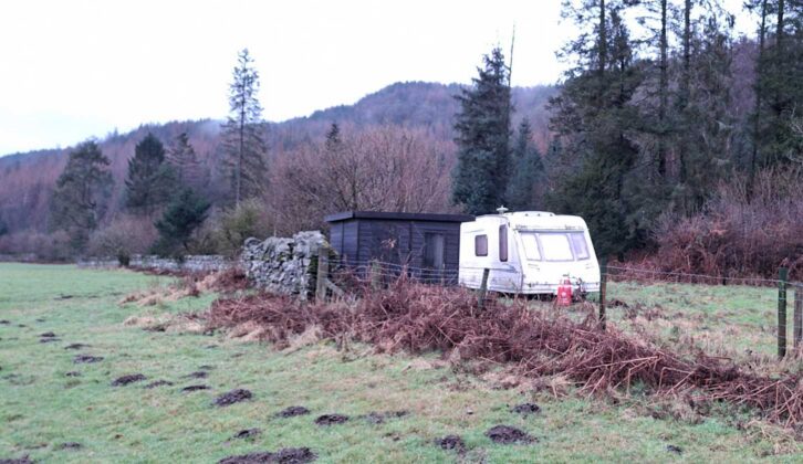 A caravan at the illegal campsite