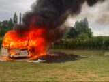 The caravan on fire