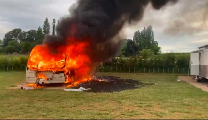 The caravan on fire