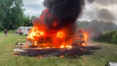 The caravan on fire