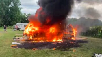 The caravan on fire