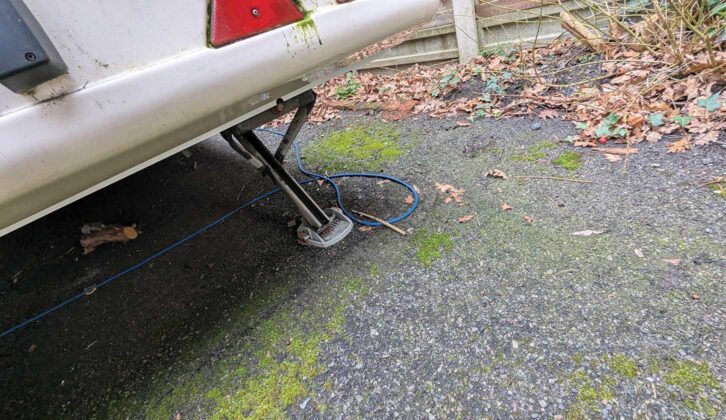 The rear corner of the caravan